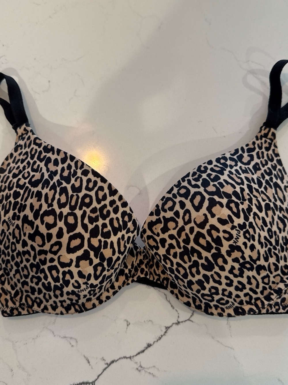 PINK Victoria's Secret Leopard Print T-Shirt Bra - Black & Cream